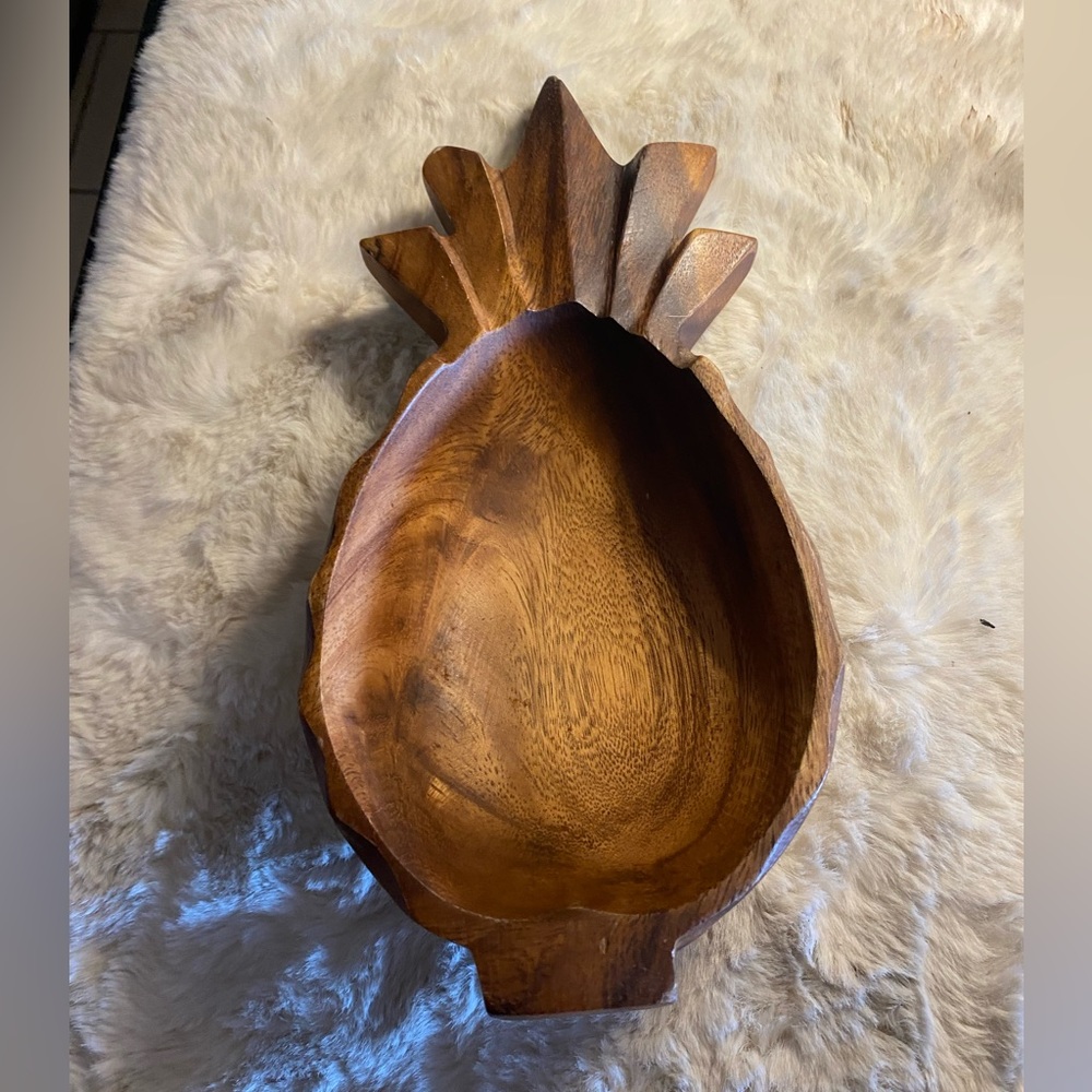 Vintage Iolani Woods Royal Hawaiian Wood Pineapple Bowl‎ Serving Dish  p04